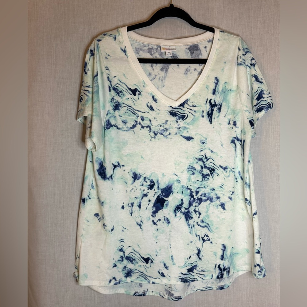 LuLaRoe White and Blue Christy Top